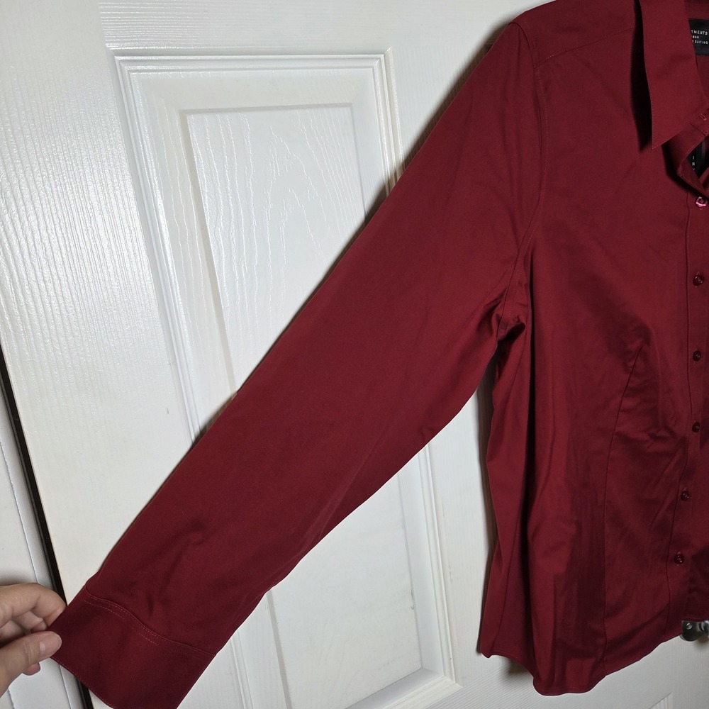 Investments sz 18W burgundy button up shirt NWT casual career basic cotton/spndx - Picture 3 of 14